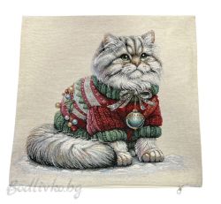 КАЛЪФКА за възглавничка, КОЛЕДЕН КОТАРАК, ЖАКАРД,  45/45см.