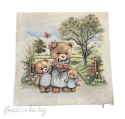КАЛЪФКА за възглавничка, МАЙКА С МЕЧЕ, ЖАКАРД,  45/45см.