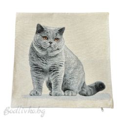 КАЛЪФКА за възглавничка, СИВА КОТКА, ЖАКАРД,  45/45см.