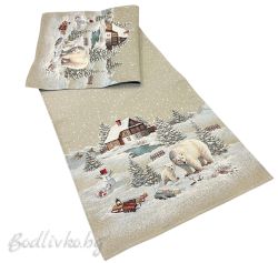 КОЛЕДЕН ЖАКАРДОВ ТИШЛАЙФЕР, БЕЛИ МЕЧКИ, 45/140 СМ.