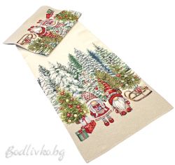 КОЛЕДЕН ЖАКАРДОВ ТИШЛАЙФЕР, ЧЕРВЕНИ ГНОМЧЕТА, 45/140 СМ.