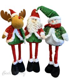 Текстилна КОЛЕДНА ИГРАЧКА ЕЛЕН, ДЯДО КОЛЕДА И СНЕЖЕН ЧОВЕК, с разтегателни крака до 90 см.