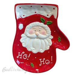 Коледна декорация , ПОРЦЕЛАНОВА ЧИНИЯ РЪКАВИЦА С ДЯДО КОЛЕДА, 25х20см.