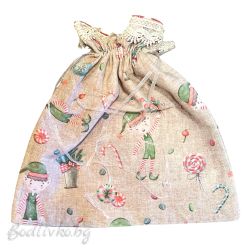 Коледна торбичка за подарък, handmade, с връзки за затваряне, 38х32 см.