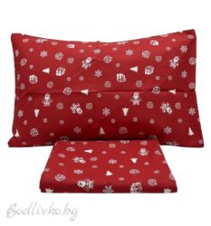 Коледно спално бельо "Червени топки", за ЕДИНИЧНО ЛЕГЛО, 100% натурален памук (поплин), 3 части