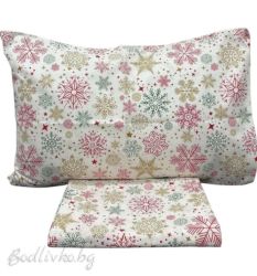 Коледен спален комплект за еднично легло "Снежинки"- 100% памук (Ранфорс), 3 части 