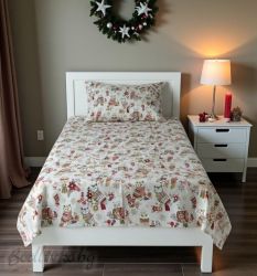 Коледен спален комплект за еднично легло "БУХАЛЧЕТА"- 100% памук (Ранфорс), 3 части 