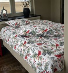 Коледен спален комплект за еднично легло "КОЛЕДНА ПТИЧКА В ГОРАТА"- 100% памук (Ранфорс), 3 части 