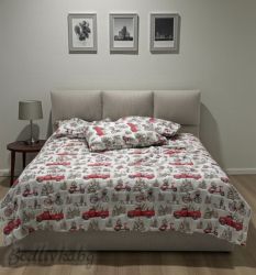 Коледен спален комплект "КОЛЕДНИ КАМИОНИ С ЕЛХА", 100% ПАМУК/РАНФОРС,  4 ЧАСТИ