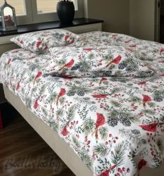 Коледен спален комплект "КОЛЕДНИ  ПТИЧНИ В ГОРАТА", с два плика, 100% ПАМУК/РАНФОРС,  5 ЧАСТИ