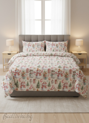 КОЛЕДЕН СПАЛЕН КОМПЛЕКТ  СНЕЖКО, 100% памук/ 5Д, ранфорс, 5 части