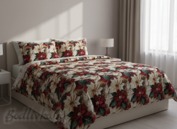 Коледен СПАЛЕН КОМПЛЕКТ КОЛЕДНИ ЗВЕЗДИ, 100% памук/ 5Д, ранфорс, 4 части