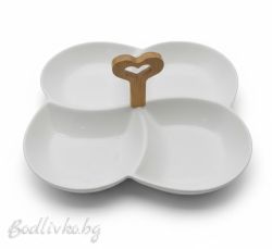 Ордьовър с четири отделения, бамбукова дръжка, 24см.