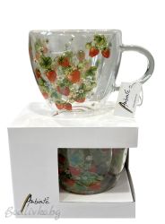 Двустенна стъклена чаша, Ambiente, Ягоди, 200мл.