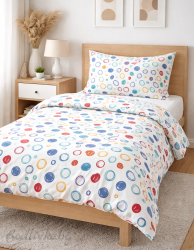 Спален комплект за единично легло "Големи дизайнерски кръгчета"- 100% памук (Ранфорс), 3 части 