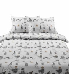 КОМПЛЕКТ ЗА СПАЛНЯ, Сиви птици абстракт – 100% натурален памук (Ранфорс), 4 части 