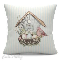 КАЛЪФКА за възглавничка, Къщичка за пиленце с великденски яйца, 45/45см.