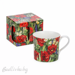 Порцеланова чаша за кафе или чай в луксозна кутия, Макове