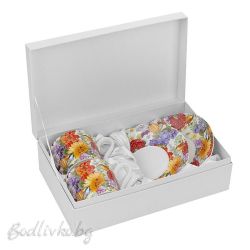 Порцеланови чаши за кафе с чинийки, в кутия, 200мл., Флорални