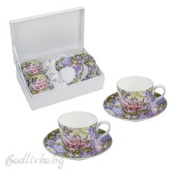 Порцеланови чаши за кафе с чинийки, в кутия, Lancaster, 200мл., Маргаритки