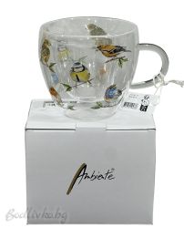Двустенна стъклена чаша, Ambiente, Пролетни птички, 200мл.
