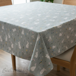 ПОКРИВКА ЗА МАСА, Пастелено зелено с бели зайчета, ПАНАМА, 87% памук