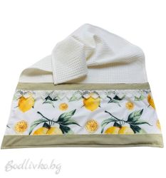 Хавлия за ръце/лице, за кухня или баня, екрю с ЛИМОНИ – 40/60 см., hand made