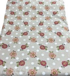 ПОКРИВКА ЗА МАСА,Цветя на мръсно бяла основа с бели точки, ПАНАМА, 87% памук 