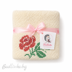 ХАВЛИЯ ЗА РЪЦЕ, 100% ПАМУК, БРОДЕРИЯ РОЗА, РАЗМЕР: 30/50СМ,HAND MADE