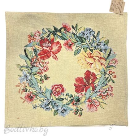 КАЛЪФКА за възглавничка, ВЕНЧЕ С ЦВЕТЯ, размер: 45/45см.