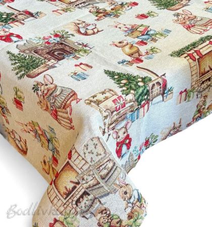 ПОКРИВКА ЗА МАСА ЖАКАРД, КОЛЕДНИ МИШЛЕТА,  НАЛИЧНА В ТРИ РАЗМЕРА 