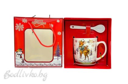 КОЛЕДНА ЧАШКА В ПРАЗНИЧНА ОПАКОВКА, ГОТОВА ЗА ПОДАРЯВАНЕ, 14/13 СМ.