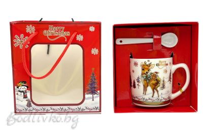 КОЛЕДНА ЧАШКА В ПРАЗНИЧНА ОПАКОВКА, ГОТОВА ЗА ПОДАРЯВАНЕ, 14/13 СМ.