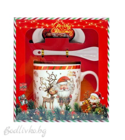 КОЛЕДНА ЧАША , ДЯДО КОЛЕДА С ЧИНИЙКА И ЛЪЖИЧКА, 16/18 СМ.