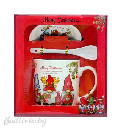 КОЛЕДНА ЧАША , ДЯДО КОЛЕДА С ЧИНИЙКА И ЛЪЖИЧКА, 16/18 СМ.