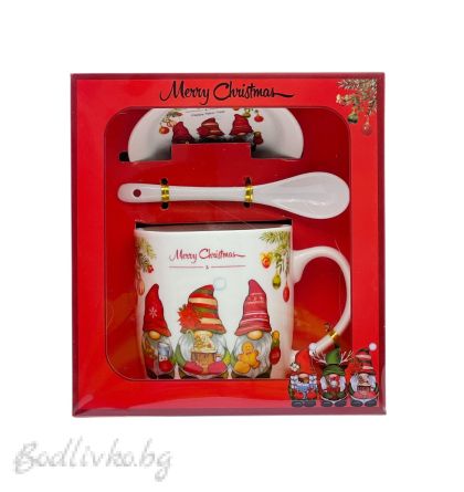 КОЛЕДНА ЧАША , ДЯДО КОЛЕДА С ЧИНИЙКА И ЛЪЖИЧКА, 16/18 СМ.