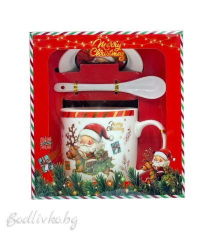 КОЛЕДНА ЧАША , ДЯДО КОЛЕДА С ЧИНИЙКА И ЛЪЖИЧКА, 16/18 СМ.