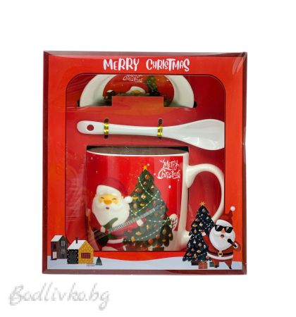 КОЛЕДНА ЧАША , ДЯДО КОЛЕДА С ЧИНИЙКА И ЛЪЖИЧКА, 16/18 СМ.