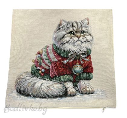 КАЛЪФКА за възглавничка, КОЛЕДЕН КОТАРАК, ЖАКАРД,  45/45см.