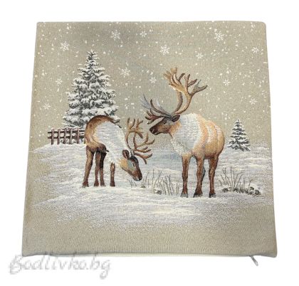КАЛЪФКА за възглавничка, КОЛЕДНИ ЕЛЕНИ, ЖАКАРД,  45/45см.