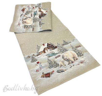 КОЛЕДЕН ЖАКАРДОВ ТИШЛАЙФЕР, БЕЛИ МЕЧКИ, 45/140 СМ.