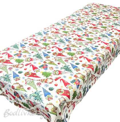 КОЛЕДНА ПОКРИВКА ЗА МАСА, ГНОМЧЕТА, ПАНАМА С ЛАМЕ