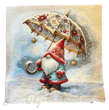 КАЛЪФКА за възглавничка, КОЛЕДЕН ГНОМ С ЧАДЪР, ЖАКАРД,  45/45см.