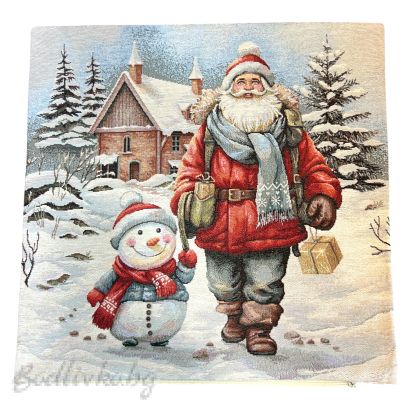 КАЛЪФКА за възглавничка, ДЯДО КОЛЕДА СЪС СНЕЖЕН ЧОВЕК, 45/45см.