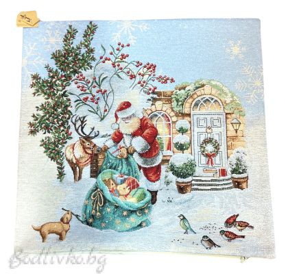 КАЛЪФКА за възглавничка, ДЯДО КОЛЕДА СЪС СНЕЖЕН ЧОВЕК, 45/45см.