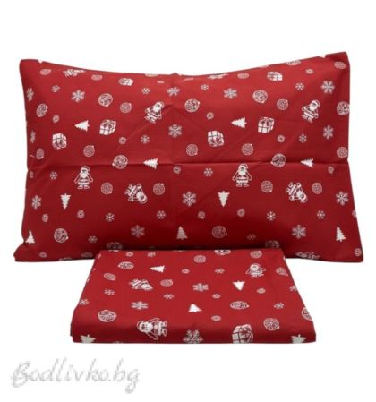 Коледно спално бельо "Червени топки", за ЕДИНИЧНО ЛЕГЛО, 100% натурален памук (поплин), 3 части