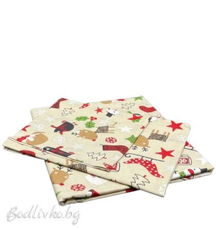 Коледен спален комплект за еднично легло "КОЛЕДНИ МОТИВИ"- 100% памук (Ранфорс), 3 части 