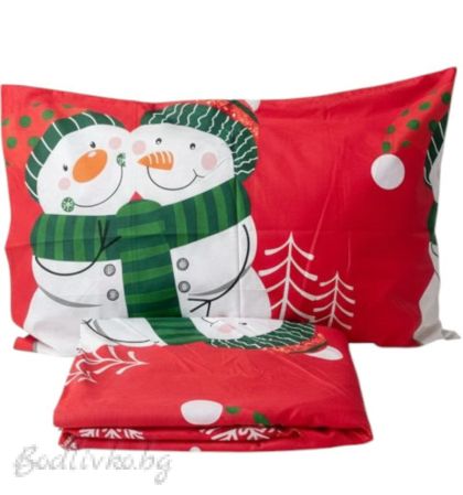 Коледен спален комплект за единично легло "СЕЖЕН ЧОВЕК В ЧЕРВЕНО"- 100% памук (Ранфорс), 3 части 