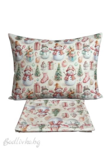 Коледен комплект ЗА ЕДИНИЧНО ЛЕГЛО СНЕЖКО 100% натурален памук (5Д Ранфорс), 3 части 