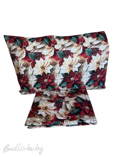 Коледен комплект ЗА ЕДИНИЧНО ЛЕГЛО КОЛЕДНИ ЗВЕЗДИ– 100% натурален памук (5Д Ранфорс), 3 части 